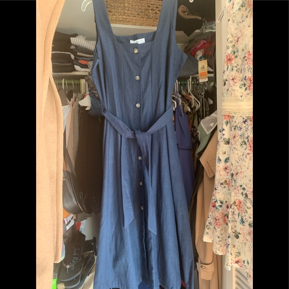 Mango Navy Linen buttondown Louisa dress size 8 NWT